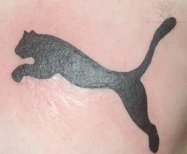 Black Ink Puma Logo Tattoo
