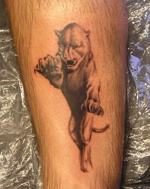 Grey Ink Puma Jump Tattoo