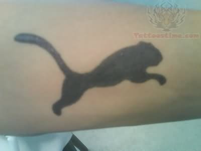 Jumping Black Puma Tattoo On Arm