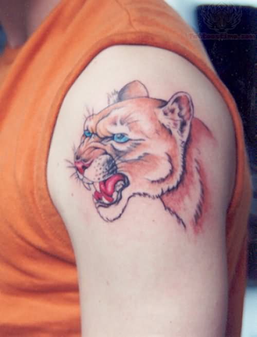 Left Shoulder Puma Head Tattoo