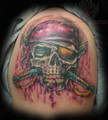 Pirate Skull Tattoo On Left Shoulder
