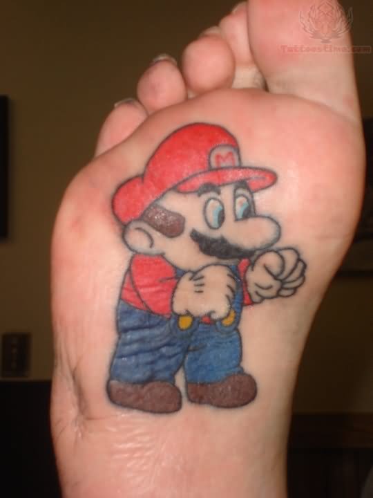 Color Ink Mario Tattoo On Sole Of Foot