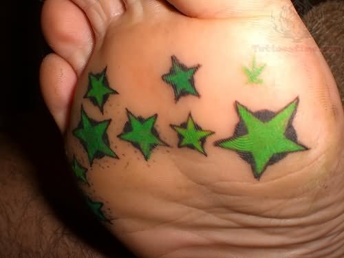 Green Stars Tattoos On Sole of Foot