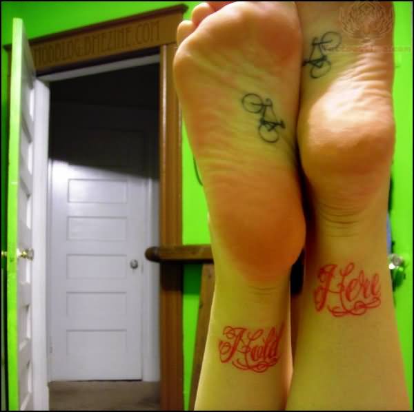 Hold Here – Bicycles Tattoos On Sole Of Foot