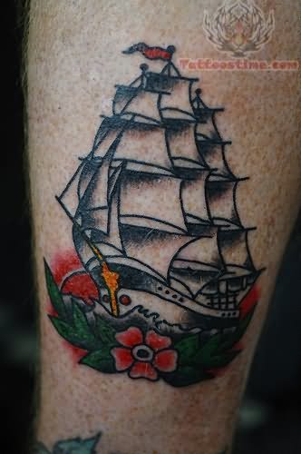 Pirate Jolly Roger Ship Tattoo