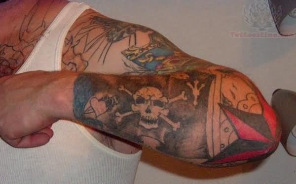 Pirate Skull Jolly Roger Tattoo On Arm