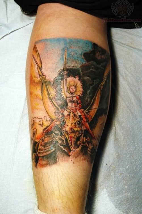 Colorful Taarna Tattoo On Leg