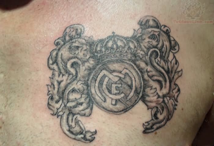 Grey Ink Real Madrid C.F. Logo Tattoo For Men