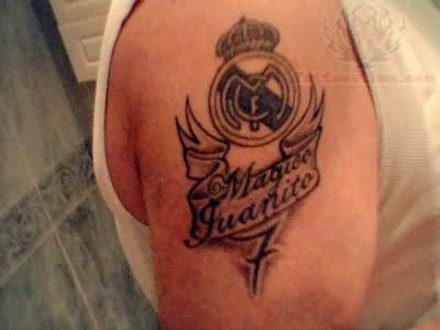 Right Shoulder Real Madrid C.F. Logo Tattoo On Shoulder