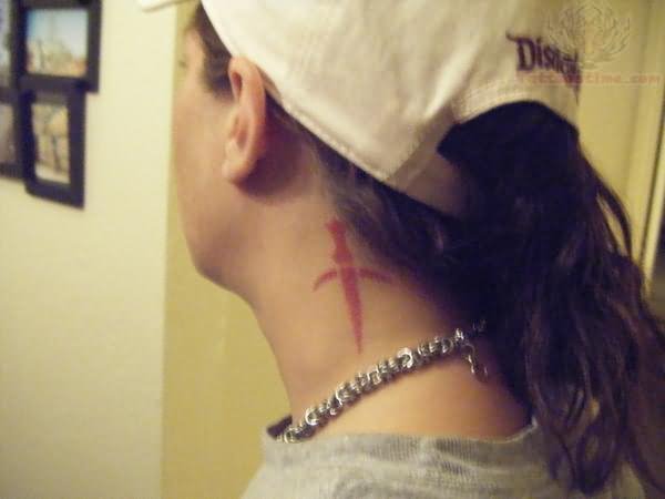 Taarakian Dagger Color Ink Tattoo On Neck
