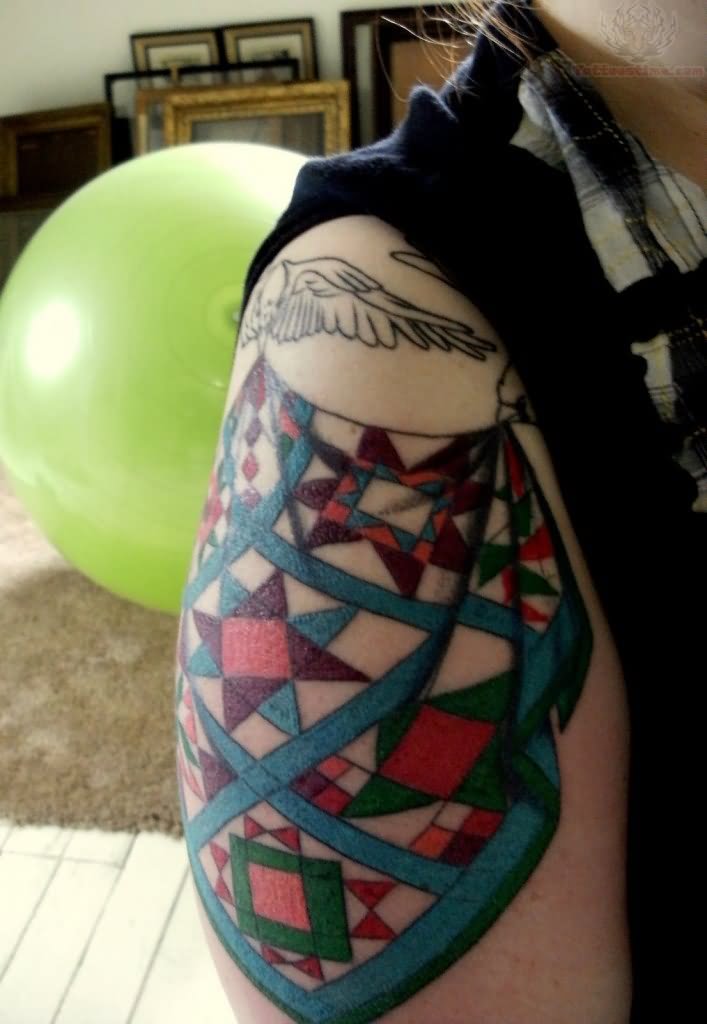 Winged Quilt Cloth Color Ink Tattoo