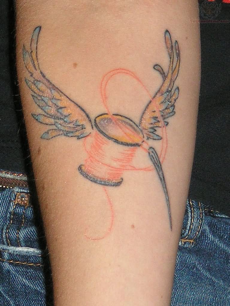 Winged Spool Quilting Tattoo