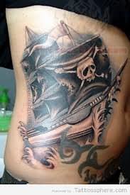 Rib Cage Pirate Ship Tattoo