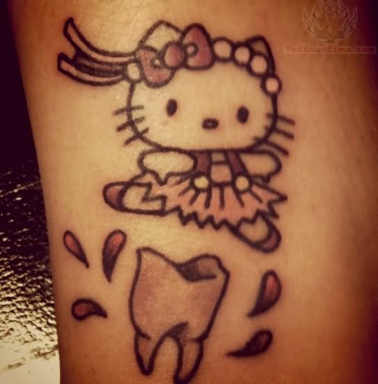 Kitty And Molar Tattoo