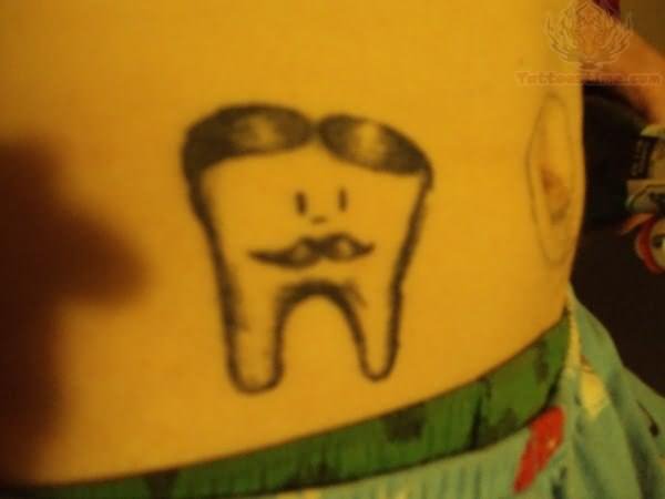 Molar With Mustache Tattoo