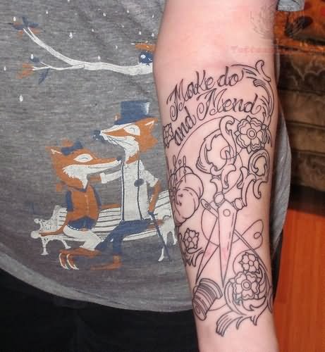 Scissor And Spool Outline Tattoo