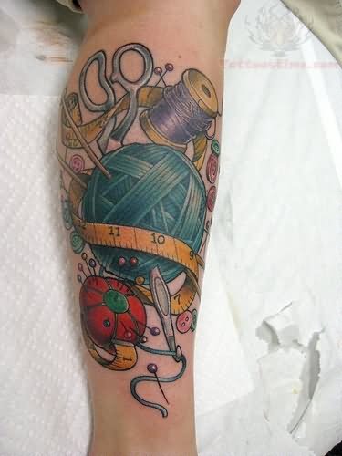 Yarn, Scissor and Measuret Tape Tattoo