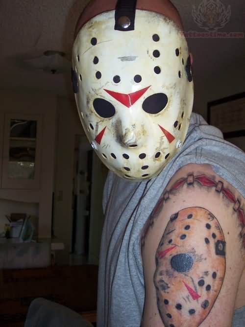 Rip Skin Stitches And Jason Mask Tattoo