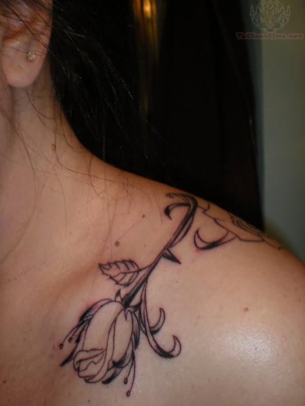 Rose Flower Tattoo On Collarbone