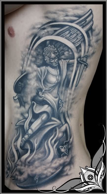 Side Rib Evil Tattoo For Young Boys