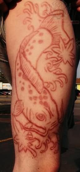 Scarification Koi Fish Tattoo On Leg