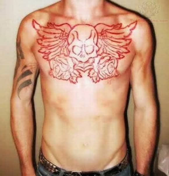 Skull Winged Scarification Tattoo