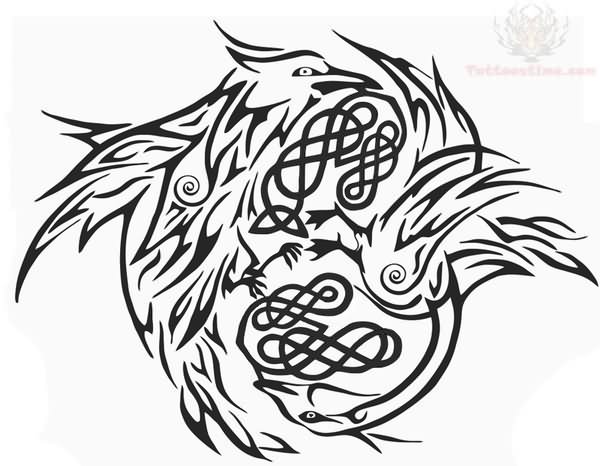 Tribal And Celtic Crow Tattoos Design