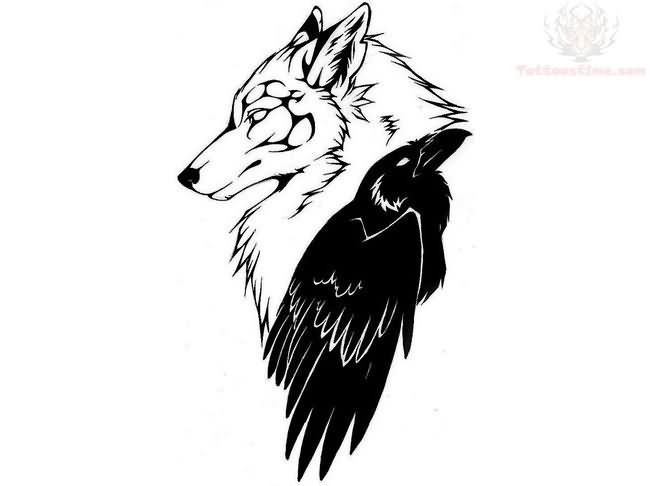 Wolf Head And Celtic Crow Tattoo Design