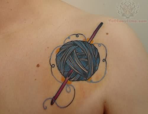 Yarn Tattoo On Collarbone