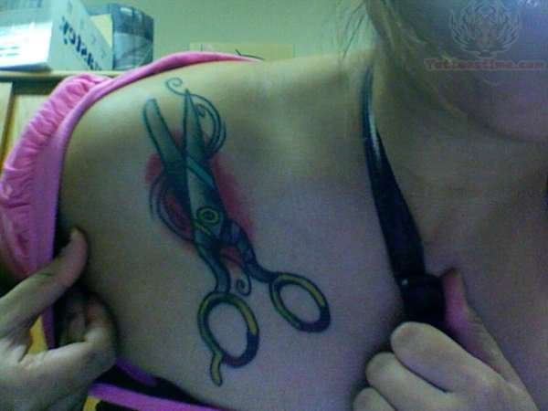Scissor Tattoo On Collarbone