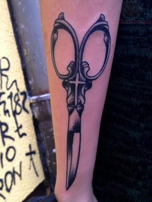 Scissor Tattoos On Right Arm
