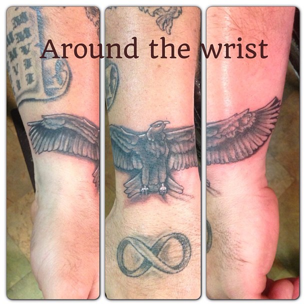 Infinity Symbol Grey Ink Flying Hawk Tattoo