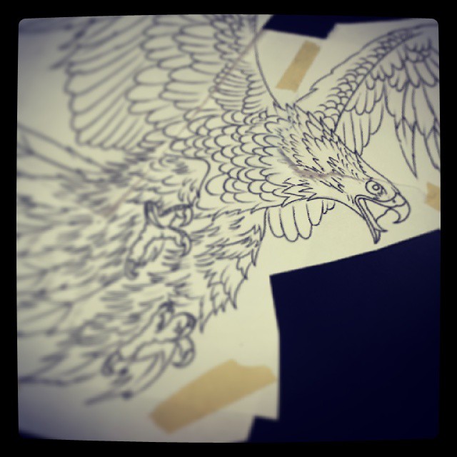 Outline Hawk Flying Tattoo Design