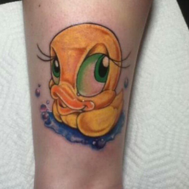 Trendy Yellow Ink Rubber Duck Tattoo