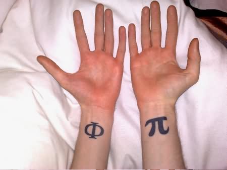 Pi And Phi Tattoos On Both Wrists