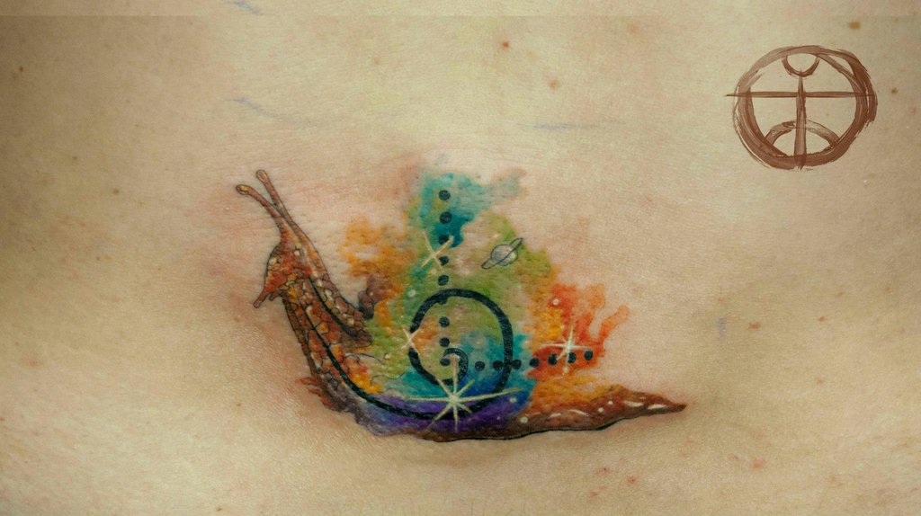 Abstract Color Snail Tattoo