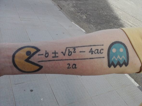Pacman Math Color Ink Tattoo On Arm