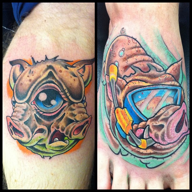 Trendy Pig Heads Tattoos