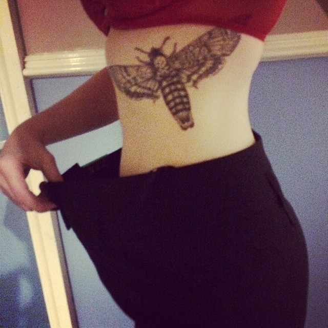 Rib Side Moth Color Ink Tattoo