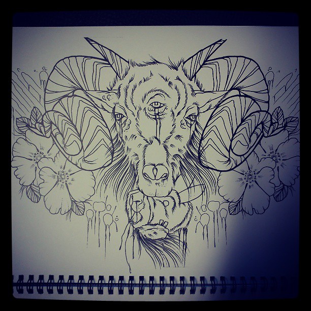 Unique Grey Ink Goat Tattoo Design