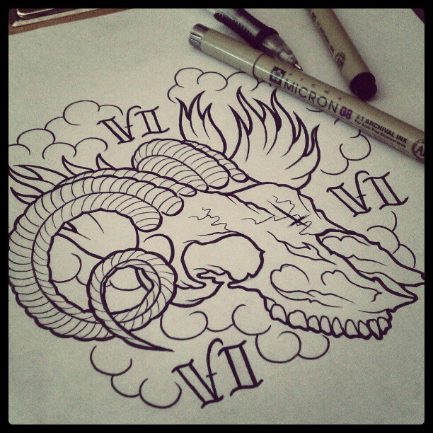 Unique Outline Goat Head Tattoo Design