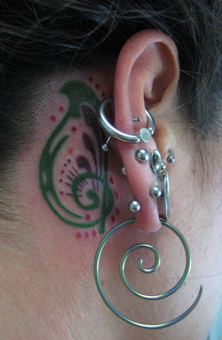 Green Behind Ear Tattoo