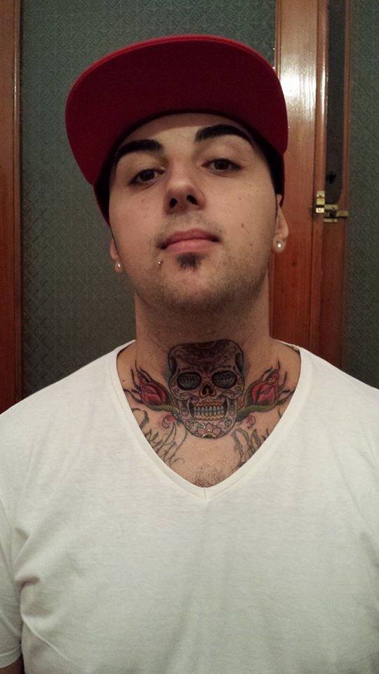 Throat Sugar Skull Tattoo For Men