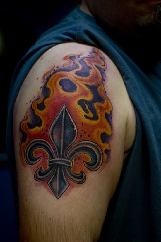 Fire and Flame Tattoo Design On Shoulder