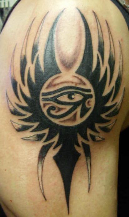 Tribal And Egyptian Eye Tattoo