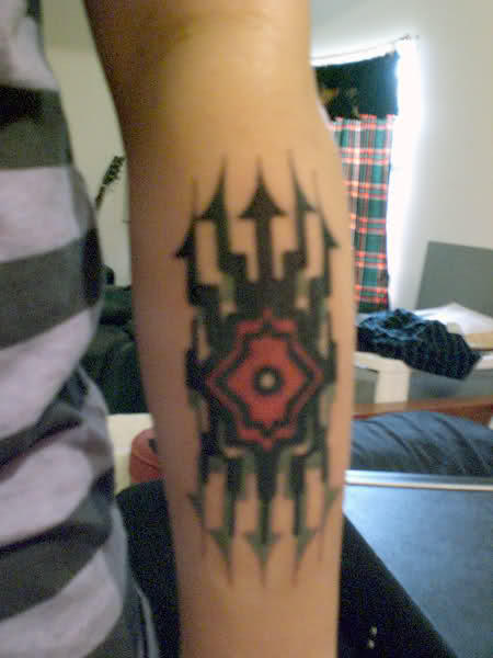 Left Arm Black Ink Fantasy Tattoo