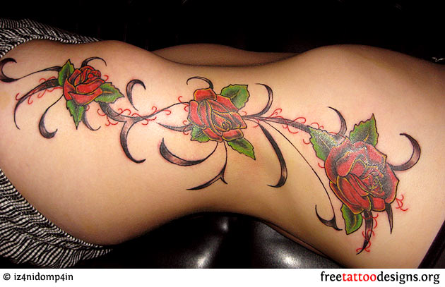 Rose Flowers Feminine Tattoo On Side Rib