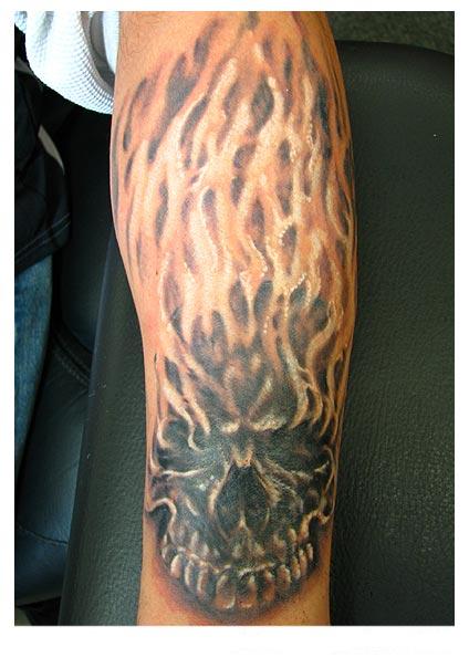 Flaming Skull Fire n Flame Tattoo On Sleeve