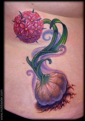 Color Ink Garlic Tattoo On Side