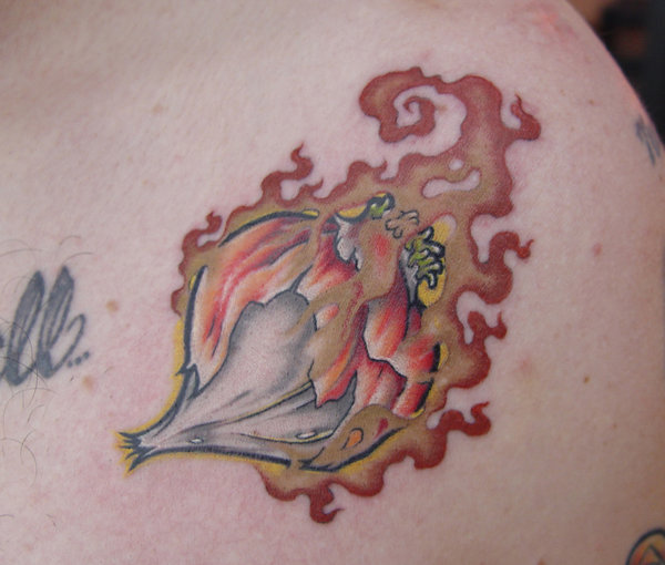 Flaming Garlic Tattoo On Shoulder